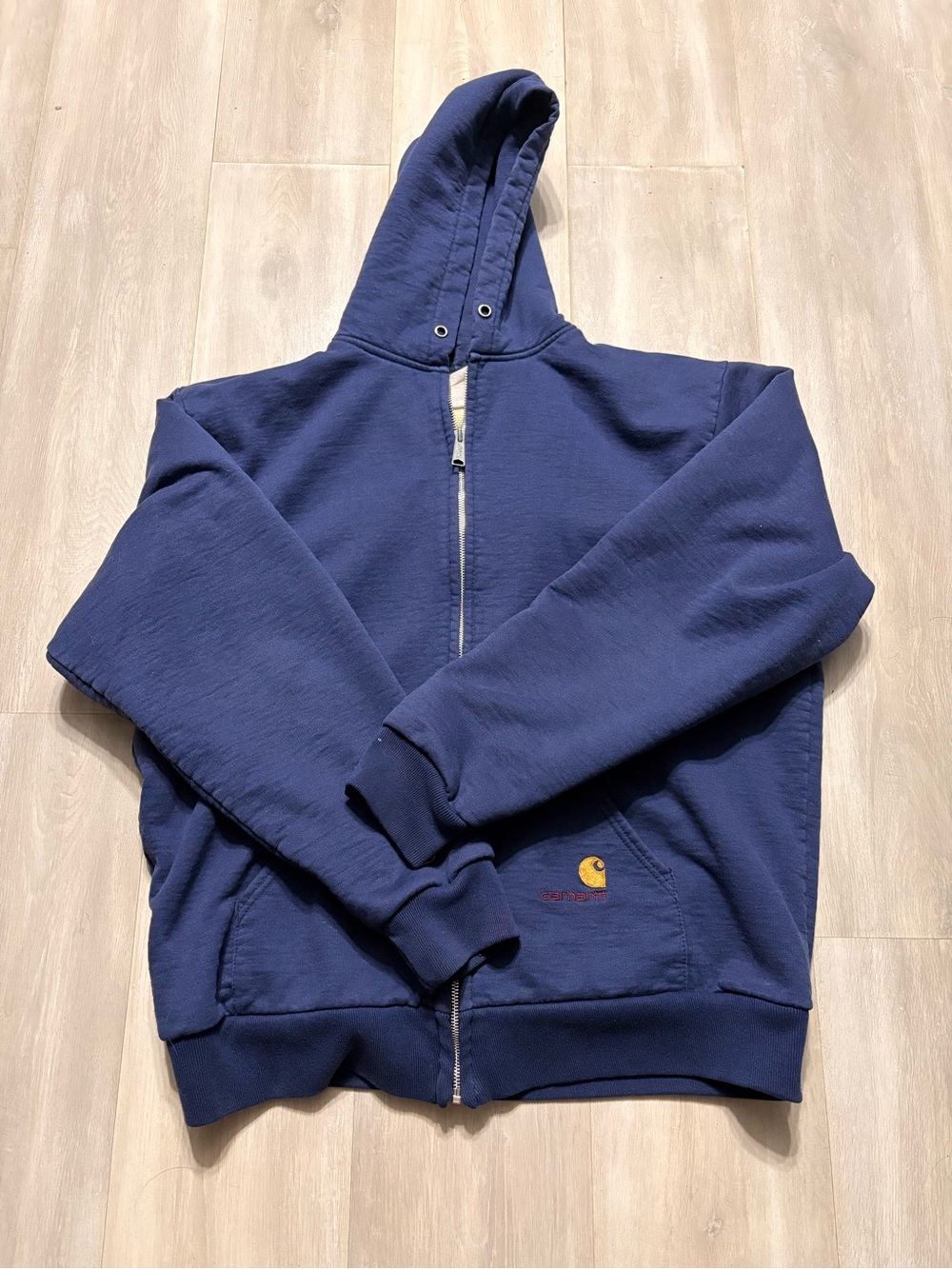 Vintage Carhartt Blue Full-Zip Hooded Sweatshirt with Logo Tag